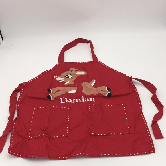Pottery Barn Kids Christmas Red Rudolph Child Apron Damian Holiday - Picture 2 of 15